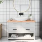vidaXL világosbarna kezelt tömör fa fürdőszobai pult 120x30x(2-6) cm (3156138)