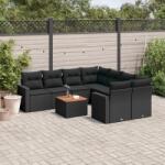 vidaXL 9 részes fekete polyrattan kerti ülőgarnitúra párnákkal (3256377)