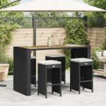 vidaXL 4 db fekete polyrattan kerti bárszék párnával (368689)