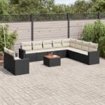 vidaXL 11 részes fekete polyrattan kerti ülőgarnitúra párnákkal (3224194)