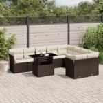 vidaXL 10 részes barna polyrattan kerti ülőgarnitúra párnákkal (3266843)