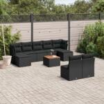 vidaXL 10 részes fekete polyrattan kerti ülőgarnitúra párnákkal (3256188)