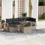 vidaXL 7 részes világosszürke polyrattan kerti ülőgarnitúra párnákkal (3274982)