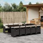 vidaXL 11 részes fekete polyrattan kerti étkezőgarnitúra párnákkal (3210570)