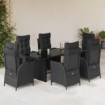 vidaXL 7 részes fekete polyrattan kerti étkezőgarnitúra párnával (3213115)