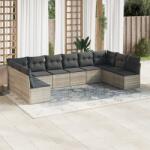 vidaXL 10 részes világosszürke polyrattan kerti ülőgarnitúra párnákkal (3218092)