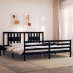 vidaXL fekete tömör fa ágykeret fejtámlával 200 x 200 cm (3194595)