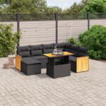 vidaXL 8 részes fekete polyrattan kerti ülőgarnitúra párnákkal (3274072)