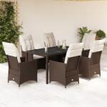 vidaXL 7 részes barna polyrattan kerti étkezőgarnitúra párnával (3276771)