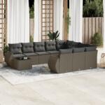 vidaXL 11 részes világosszürke polyrattan kerti ülőgarnitúra párnákkal (3254269)