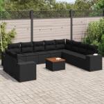 vidaXL 11 részes fekete polyrattan kerti ülőgarnitúra párnákkal (3257847)