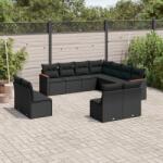 vidaXL 11 részes fekete polyrattan kerti ülőgarnitúra párnákkal (3258485)