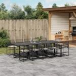 vidaXL 11 részes fekete polyrattan kerti étkezőgarnitúra párnákkal (3295026)