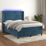 vidaXL sötétkék bársony rugós és LED-es ágy matraccal 140x200 cm (3139569)