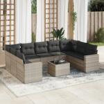 vidaXL 10 részes világosszürke polyrattan kerti ülőgarnitúra párnákkal (3219402)
