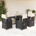 vidaXL 7 részes fekete polyrattan kerti étkezőgarnitúra párnával (3212453)