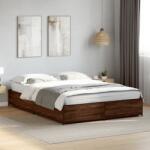 vidaXL barna tölgyszínű szerelt fa és fém ágykeret 135 x 190 cm (3279861)