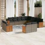 vidaXL 13 részes szürke polyrattan kerti ülőgarnitúra párnákkal (3260611)