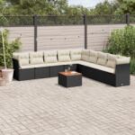 vidaXL 10 részes fekete polyrattan kerti ülőgarnitúra párnákkal (3223690)