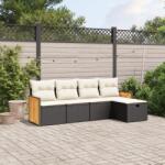 vidaXL 5 részes fekete polyrattan kerti kanapészett párnákkal (3265718)