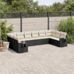 vidaXL 10 részes fekete polyrattan kerti ülőgarnitúra párnákkal (3253003)