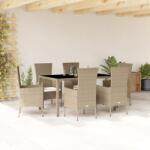vidaXL 7 részes bézs polyrattan kerti étkezőgarnitúra párnákkal (3277572)