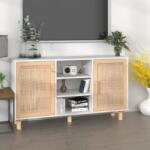 vidaXL fehér tömör fenyő/természetes rattan tálalószekrény 105x30x60cm (345639)
