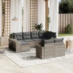vidaXL 10 részes világosszürke polyrattan kerti ülőgarnitúra párnákkal (3228902)