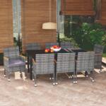 vidaXL 9 részes szürke polyrattan kerti étkezőgarnitúra párnákkal (3095008)