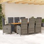 vidaXL 9 részes szürke polyrattan kerti étkezőgarnitúra párnával (3213523)