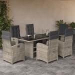 vidaXL 7 részes világosszürke polyrattan kerti étkezőszett párnával (3212498)