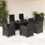 vidaXL 7 részes fekete polyrattan kerti étkezőgarnitúra párnával (3212459)