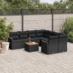 vidaXL 9 részes fekete polyrattan kerti ülőgarnitúra párnákkal (3225824)