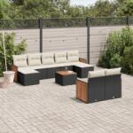 vidaXL 10 részes fekete polyrattan kerti ülőgarnitúra párnákkal (3228086)