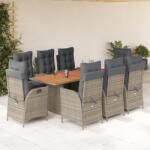 vidaXL 9 részes szürke polyrattan kerti étkezőgarnitúra párnával (3213144)