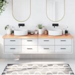 vidaXL világosbarna kezelt tömör fa fürdőszobai pult 200x50x(2-6) cm (3156174)