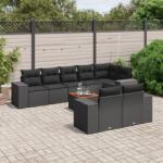 vidaXL 9 részes fekete polyrattan kerti ülőgarnitúra párnákkal (3225530)