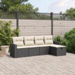 vidaXL 5 részes fekete polyrattan kerti kanapészett párnákkal (3263462)