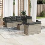 vidaXL 8 részes világosszürke polyrattan kerti ülőgarnitúra párnával (3249141)
