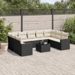 vidaXL 10 részes fekete polyrattan kerti ülőgarnitúra párnákkal (3219396)