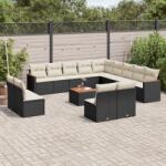 vidaXL 14 részes fekete polyrattan kerti ülőgarnitúra párnákkal (3226490)