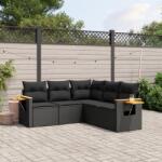 vidaXL 5 részes fekete polyrattan kerti kanapészett párnákkal (3226797)