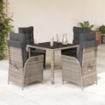 vidaXL 5 részes szürke polyrattan kerti étkezőgarnitúra párnával (3213078)