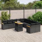 vidaXL 11 részes fekete polyrattan kerti ülőgarnitúra párnákkal (3273260)
