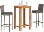 vidaXL 3 részes szürke tömör akácfa és polyrattan kerti bárszett (3295263) - vidaxl