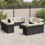 vidaXL 13 részes fekete polyrattan kerti ülőgarnitúra párnákkal (3223536)