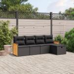 vidaXL 5 részes fekete polyrattan kerti kanapészett párnákkal (3265717)