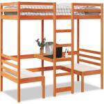 vidaXL barna fenyő galériaágy-keret asztallal és székekkel 90 x 200 cm (3308558)