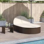 vidaXL barna polyrattan dupla napozóágy párnával (368647)