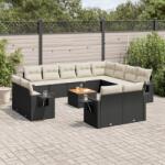 vidaXL 13 részes fekete polyrattan kerti ülőgarnitúra párnákkal (3257162)